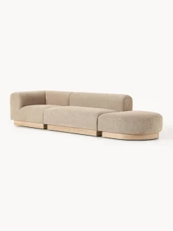 Sofás></noscript>Westwing Collection Diván modular de borreguillo bouclé con reposapiés Natalie Borreguillo bouclé beige, madera de haya clara