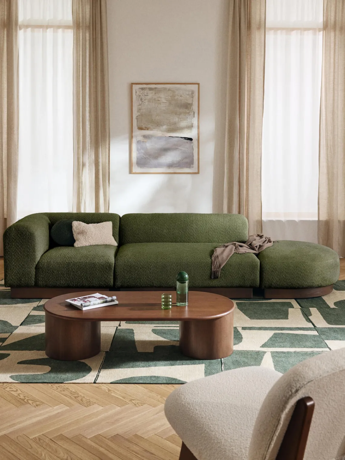 Diván modular de borreguillo bouclé con reposapiés Natalie Sofás