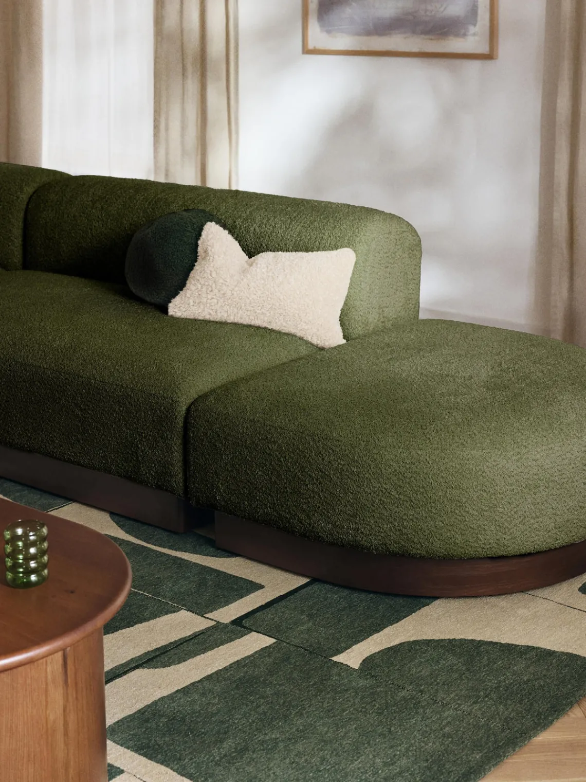 Diván modular de borreguillo bouclé con reposapiés Natalie Sofás