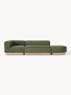 Sofás>Westwing Collection Diván modular de borreguillo bouclé con reposapiés Natalie Borreguillo bouclé verde oscuro, madera de haya clara