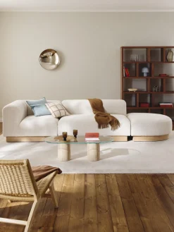Sofás>Westwing Collection Diván modular de borreguillo bouclé con reposapiés Natalie Borreguillo bouclé blanco Off White, madera de haya clara