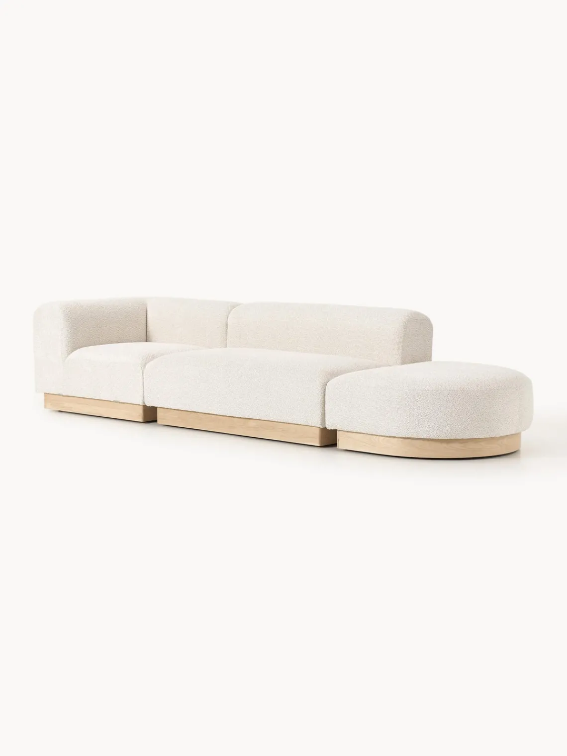 Sofás>Westwing Collection Diván modular de borreguillo bouclé con reposapiés Natalie Borreguillo bouclé blanco Off White, madera de haya clara