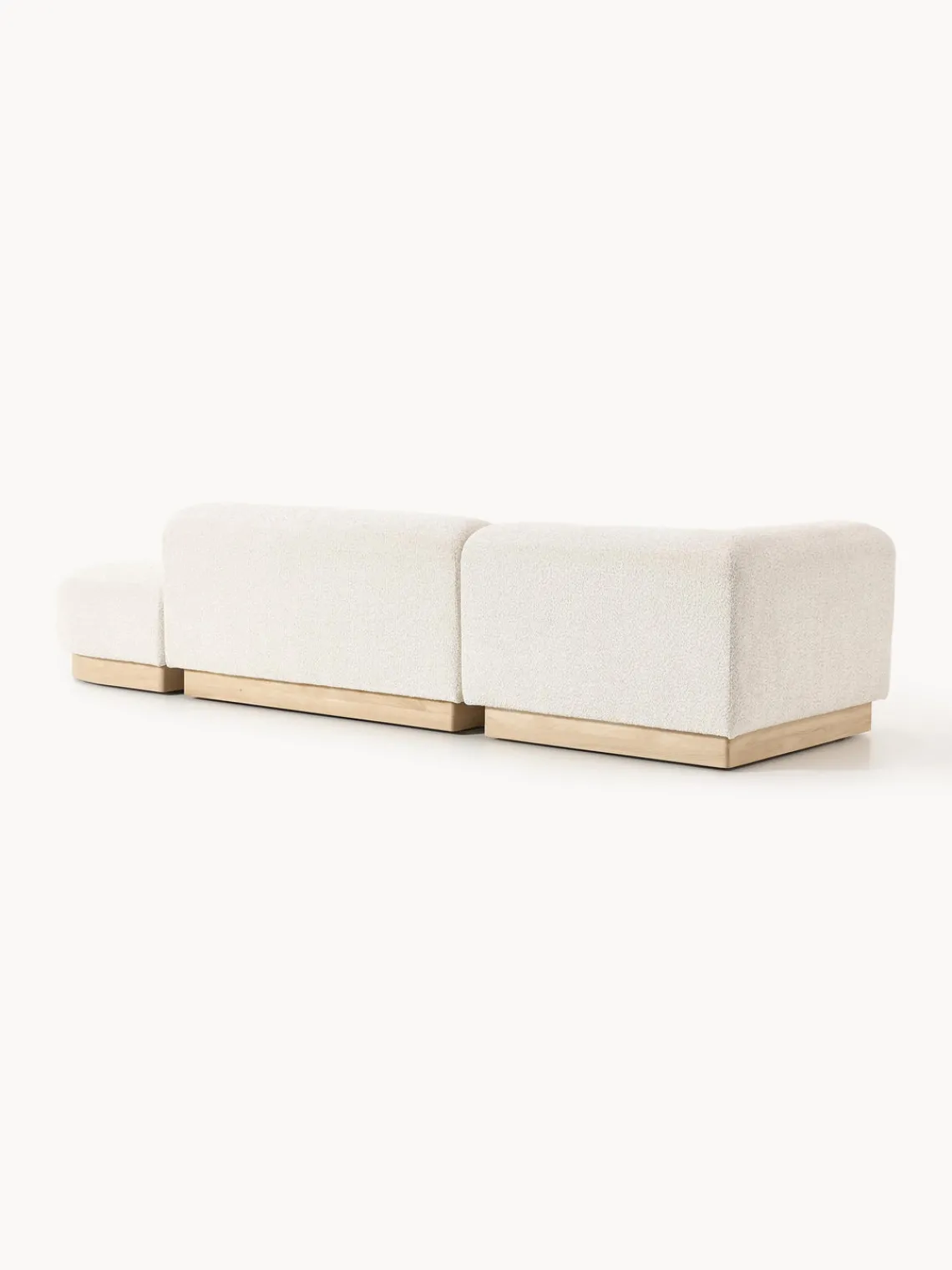 Sofás>Westwing Collection Diván modular de borreguillo bouclé con reposapiés Natalie Borreguillo bouclé blanco Off White, madera de haya clara