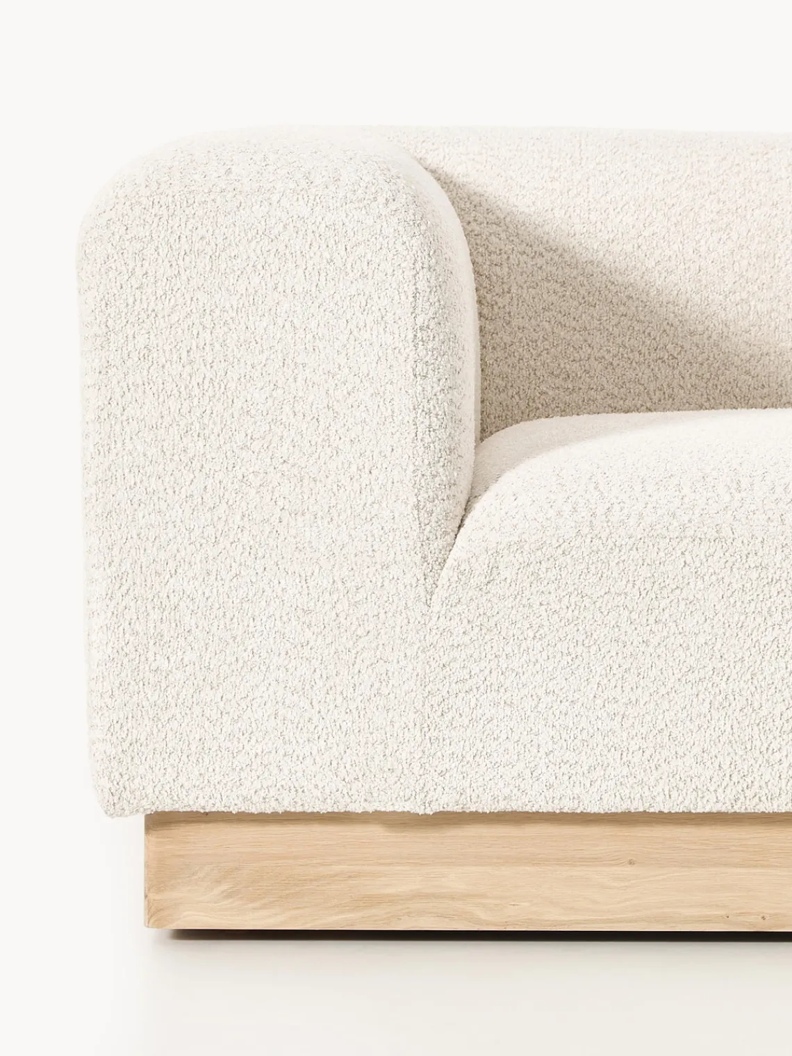 Sofás>Westwing Collection Diván modular de borreguillo bouclé con reposapiés Natalie Borreguillo bouclé blanco Off White, madera de haya clara