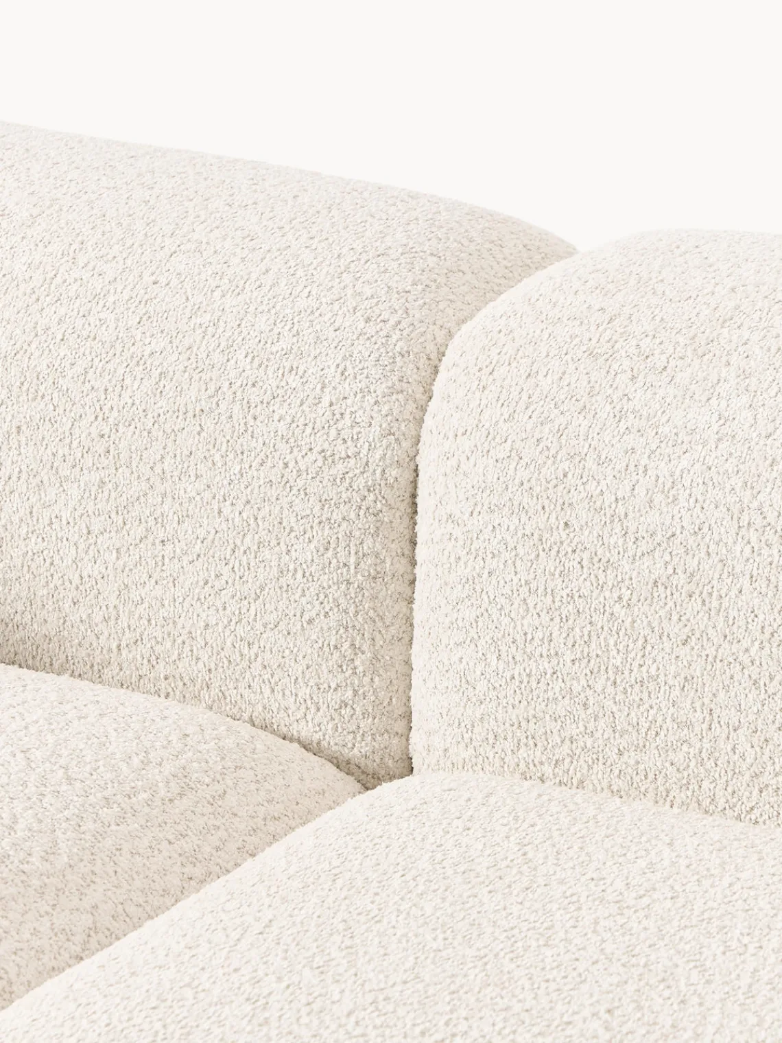 Sofás>Westwing Collection Diván modular de borreguillo bouclé con reposapiés Natalie Borreguillo bouclé blanco Off White, madera de haya clara