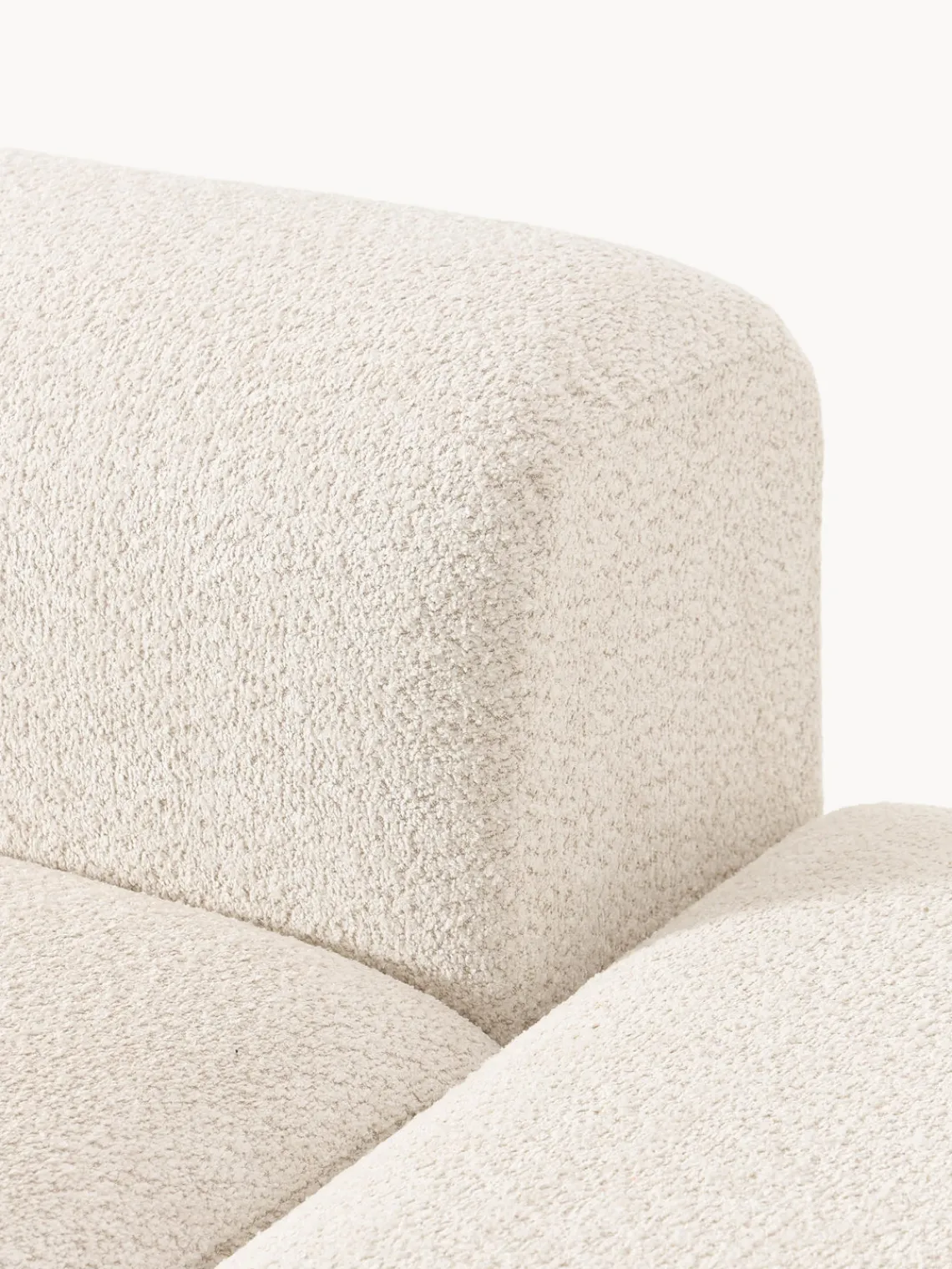 Sofás>Westwing Collection Diván modular de borreguillo bouclé con reposapiés Natalie Borreguillo bouclé blanco Off White, madera de haya clara