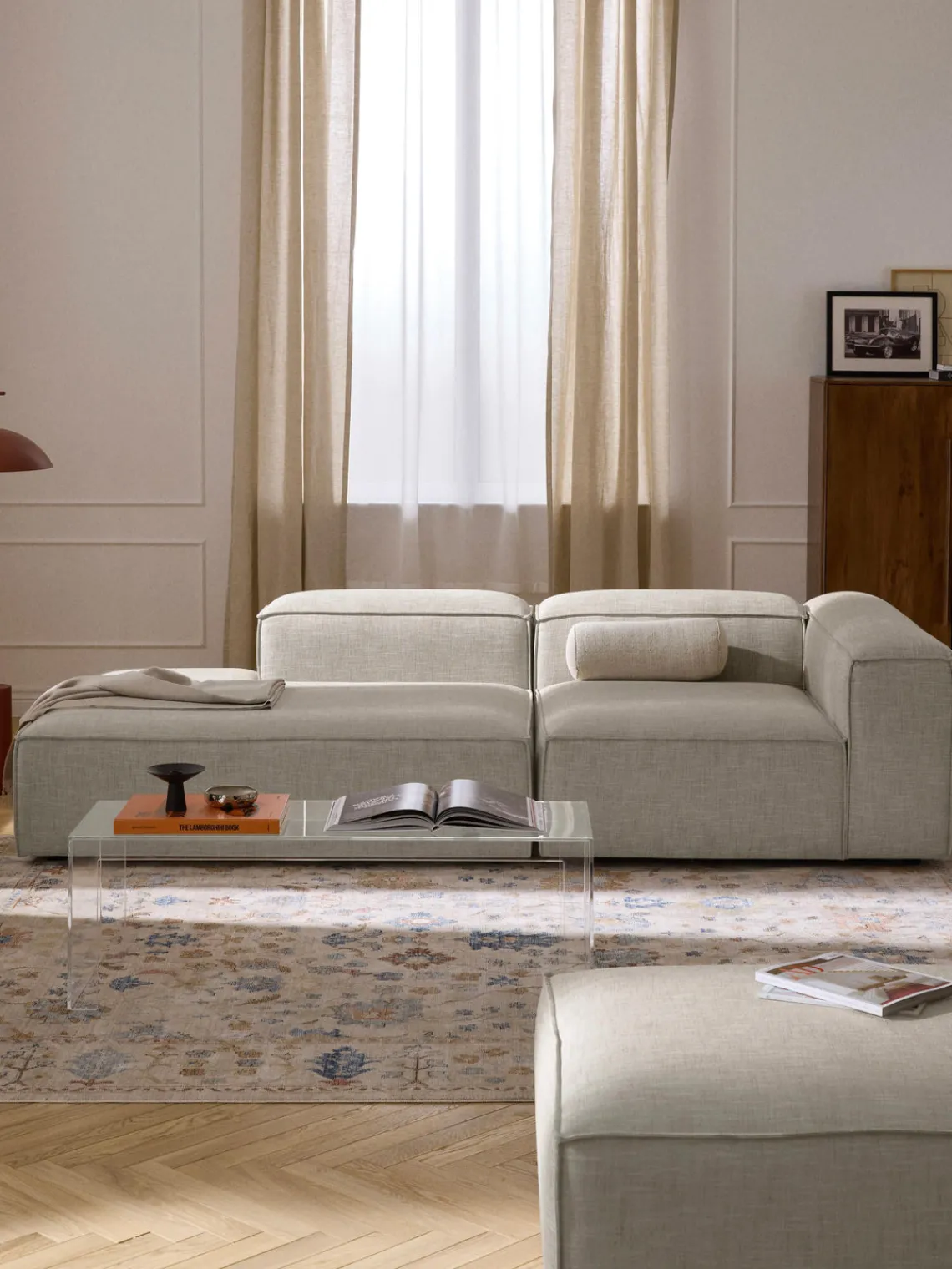 Sofás>Westwing Collection Diván modular de mezcla de lino Lennon Mezcla de lino gris