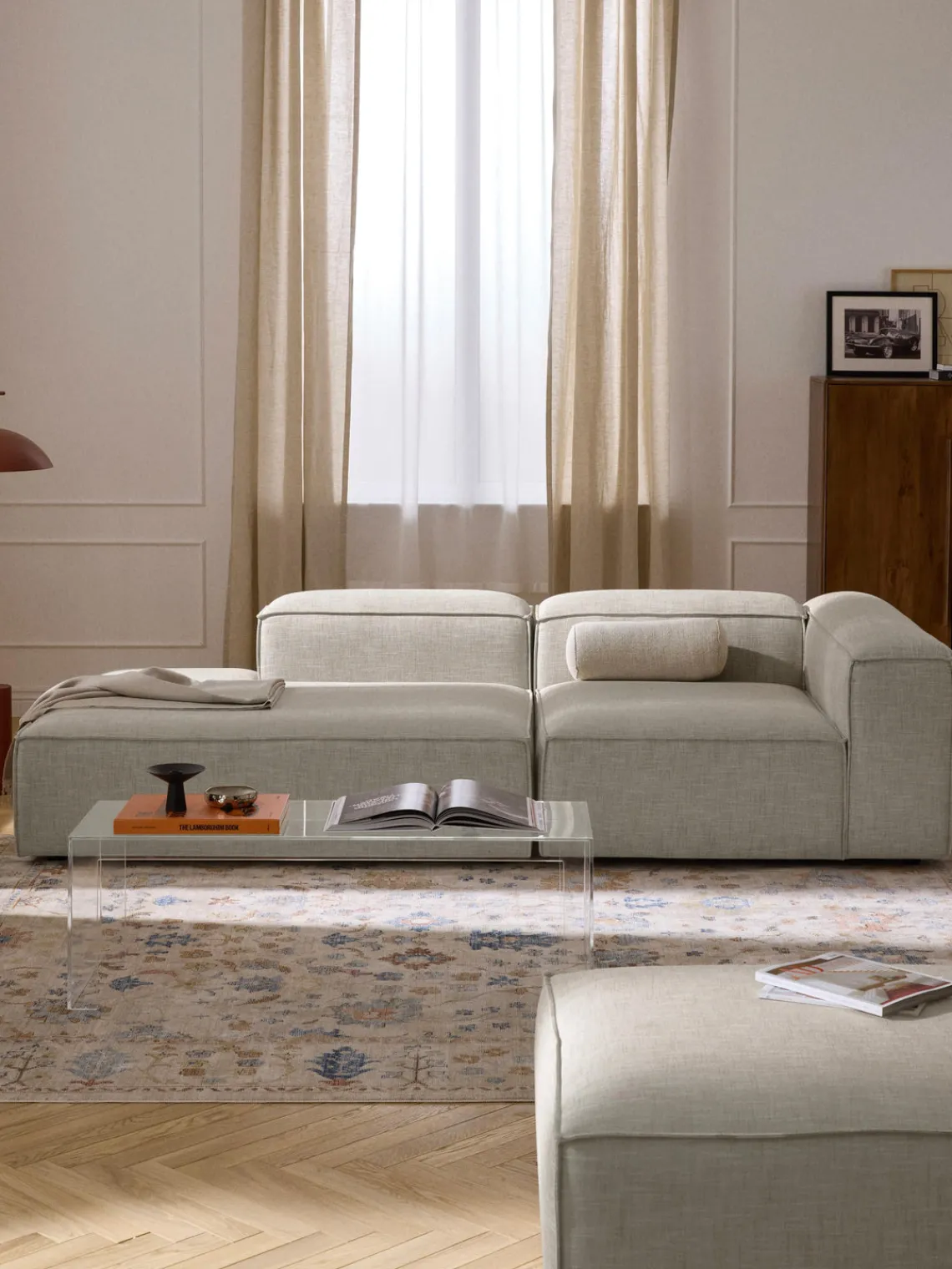 Sofás>Westwing Collection Diván modular de mezcla de lino Lennon Mezcla de lino gris