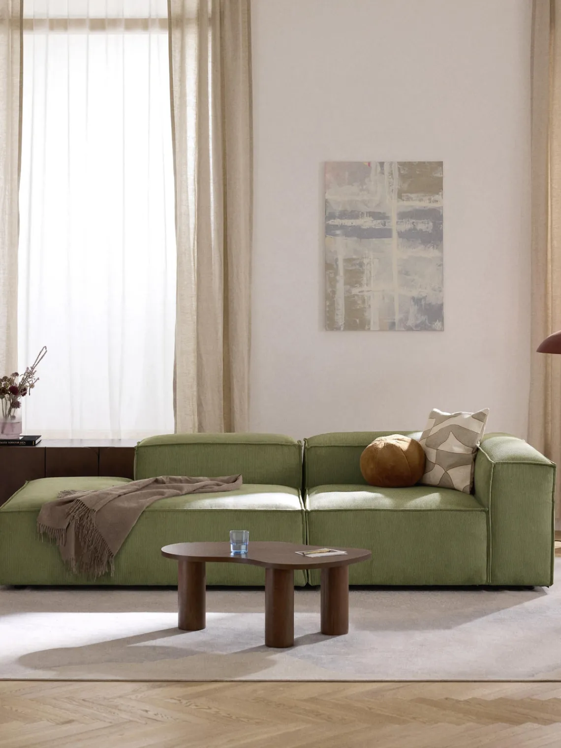 Sofás>Westwing Collection Diván modular de pana Lennon Pana verde oliva