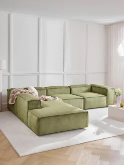 Sofás>Westwing Collection Diván modular de pana Lennon Pana verde oliva