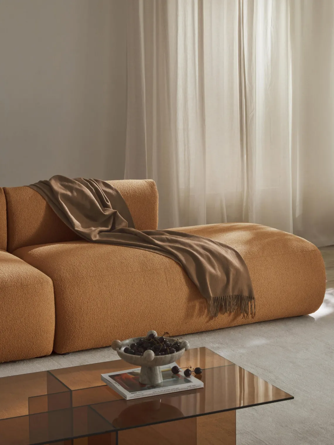 Sofás>Westwing Collection Diván modular en tejido bouclé Sofia Bouclé marrón claro