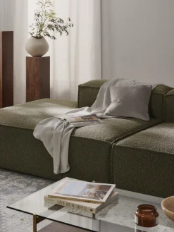 Sofás>Westwing Collection Diván modular en tejido bouclé Lennon Bouclé verde oliva