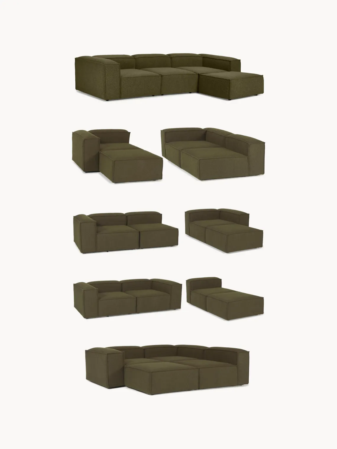 Sofás>Westwing Collection Diván modular en tejido bouclé Lennon Bouclé verde oliva