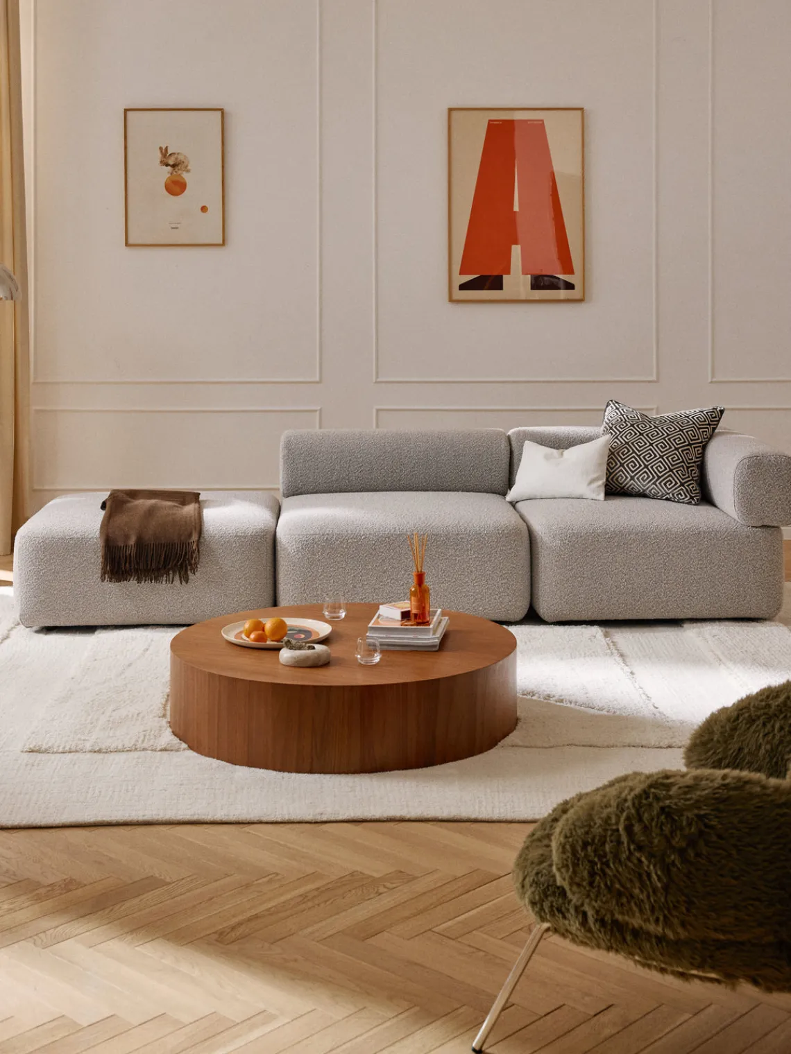 Sofás>Westwing Collection Diván modular en tejido bouclé Anton Bouclé taupe