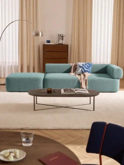 Sofás>Westwing Collection Diván modular en tejido bouclé Anton Bouclé verde turquesa