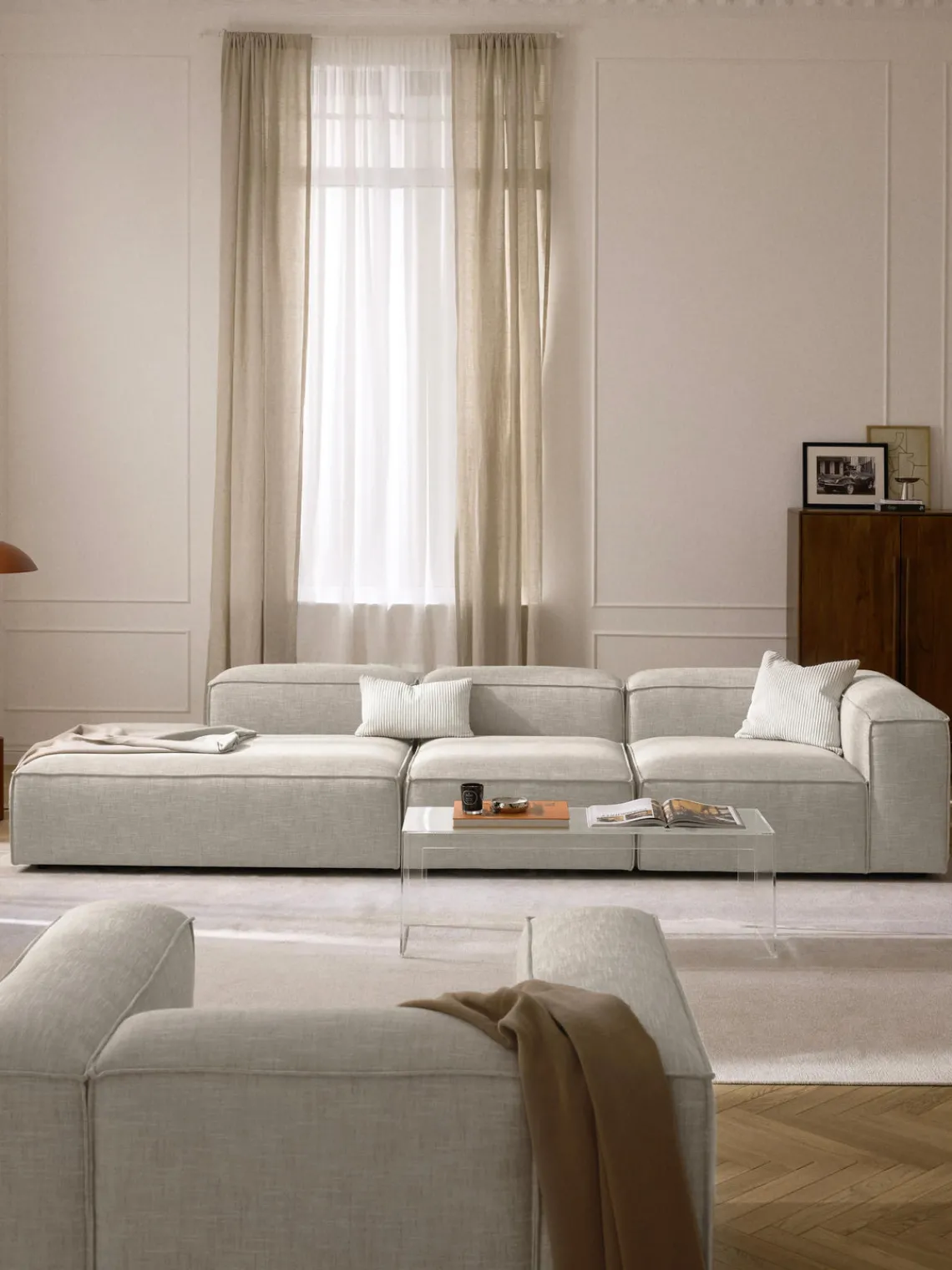 Sofás>Westwing Collection Diván modular grande de mezcla de lino Lennon Mezcla de lino gris