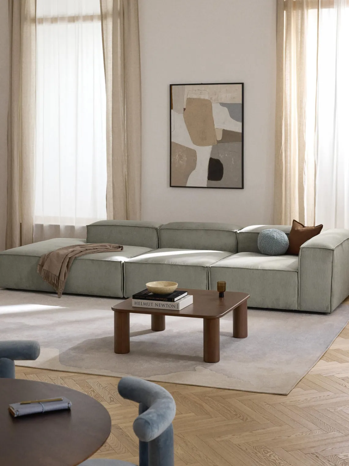 Sofás>Westwing Collection Diván modular grande de pana Lennon Pana gris