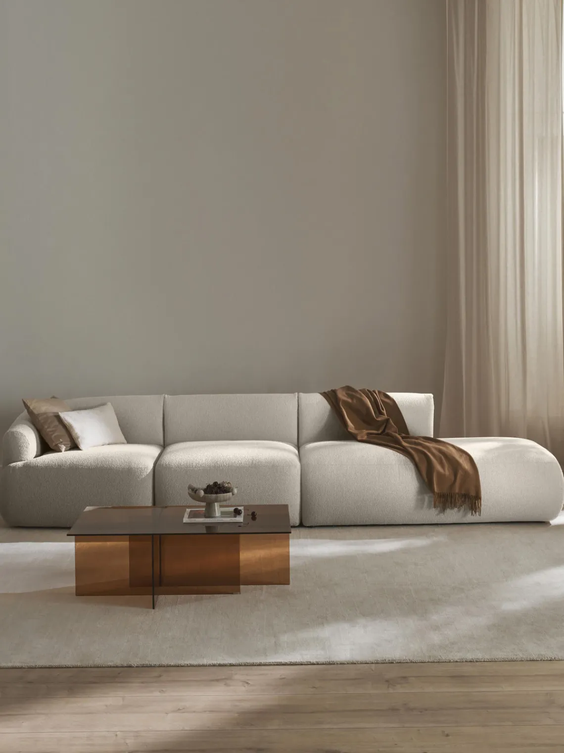 Sofás>Westwing Collection Diván modular grande en tejido bouclé Sofia Bouclé blanco Off White