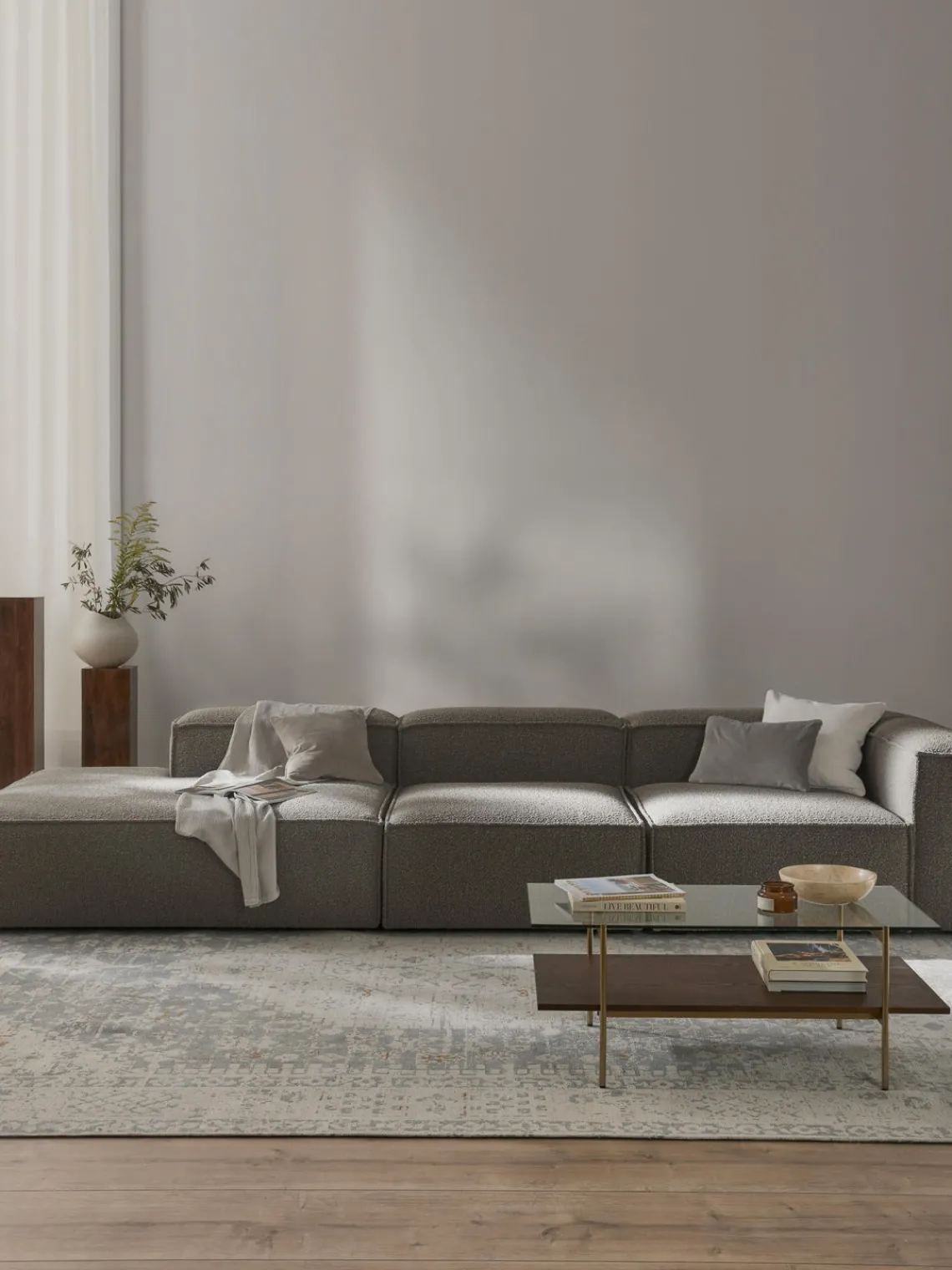 Sofás>Westwing Collection Diván modular grande en tejido bouclé Lennon Bouclé greige