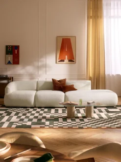 Sofás>Westwing Collection Diván modular grande en tejido bouclé Sofia Bouclé jaspeado, blanco crema