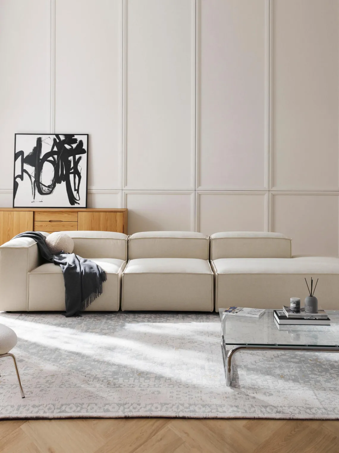 Sofás>Westwing Collection Diván modular grande Lennon Tejido blanco Off White