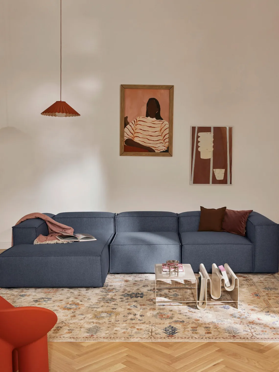 Sofás>Westwing Collection Diván modular Lennon Tejido azul oscuro