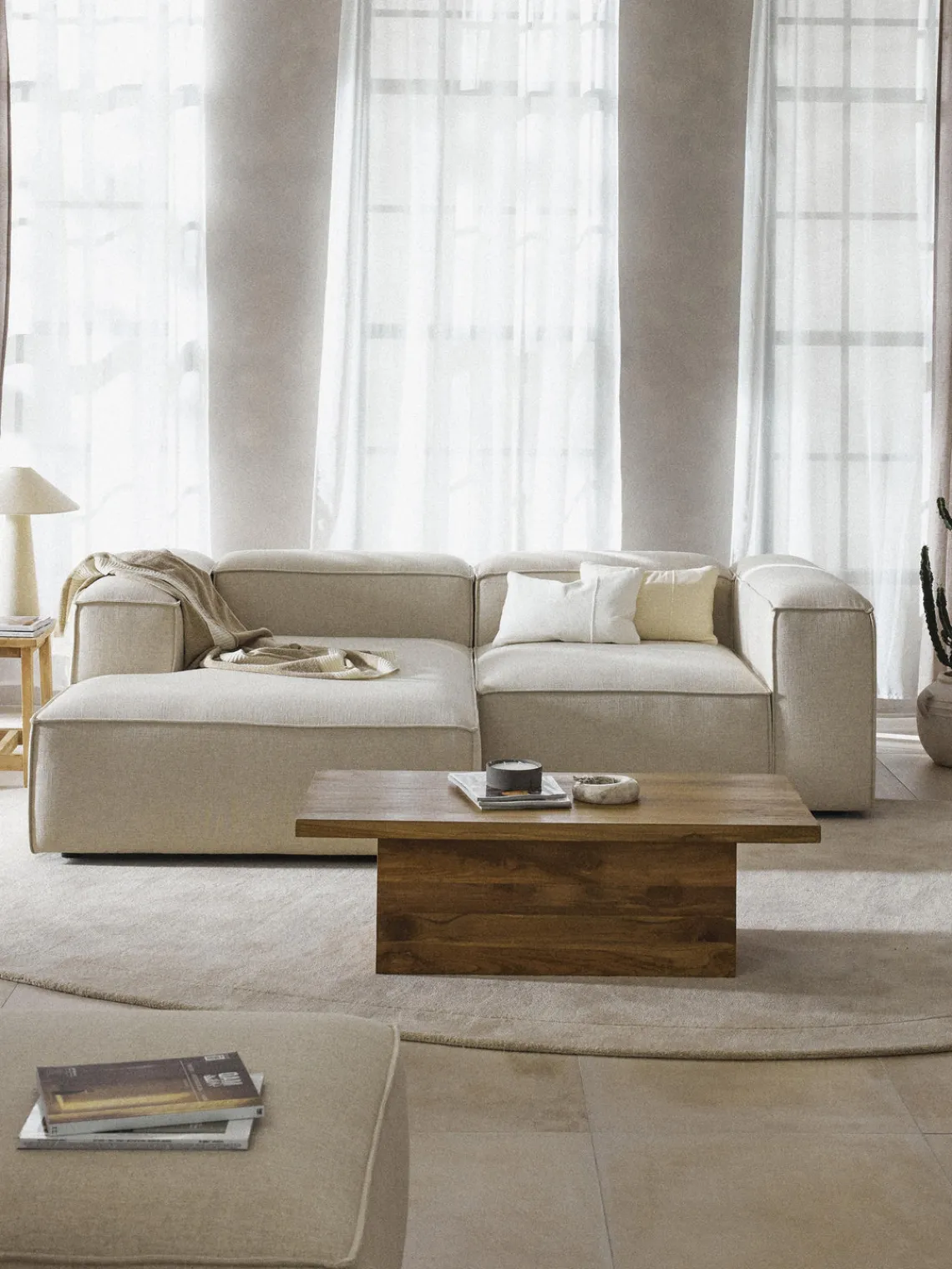 Sofás>Westwing Collection Diván rinconero modular de mezcla de lino Lennon Mezcla de lino beige