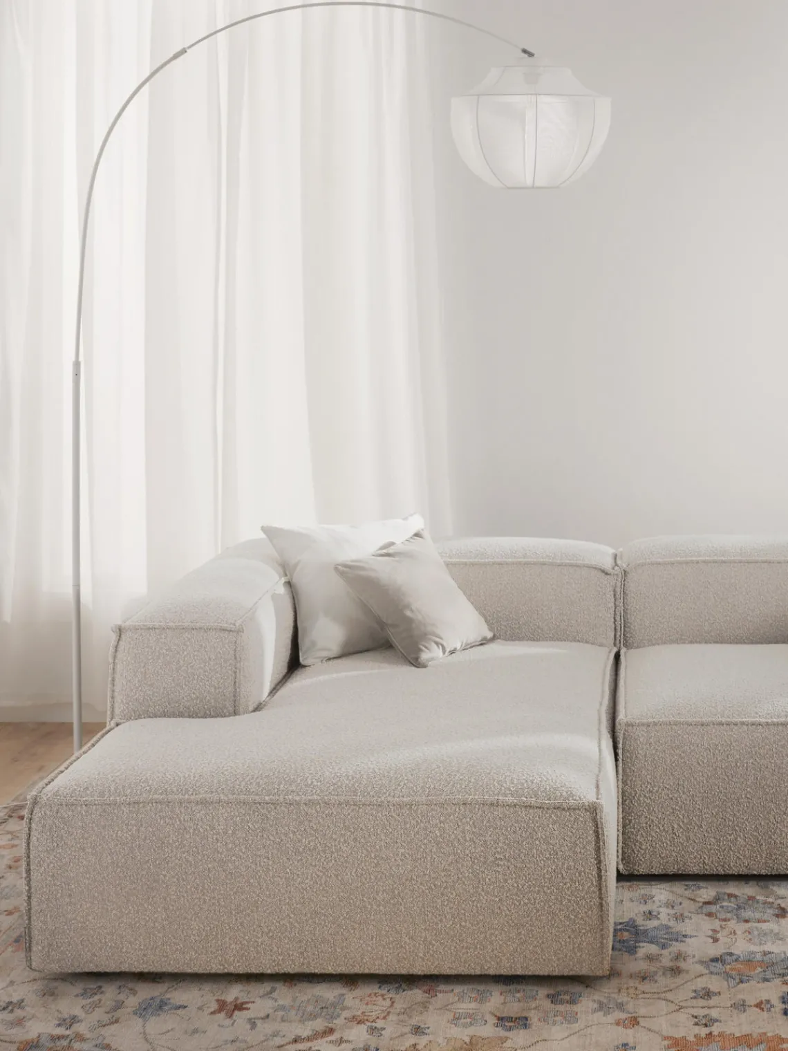 Sofás>Westwing Collection Diván rinconero modular en tejido bouclé Lennon Bouclé blanco Off White