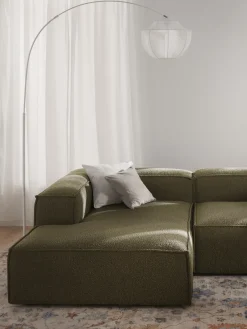 Sofás>Westwing Collection Diván rinconero modular en tejido bouclé Lennon Bouclé verde oliva