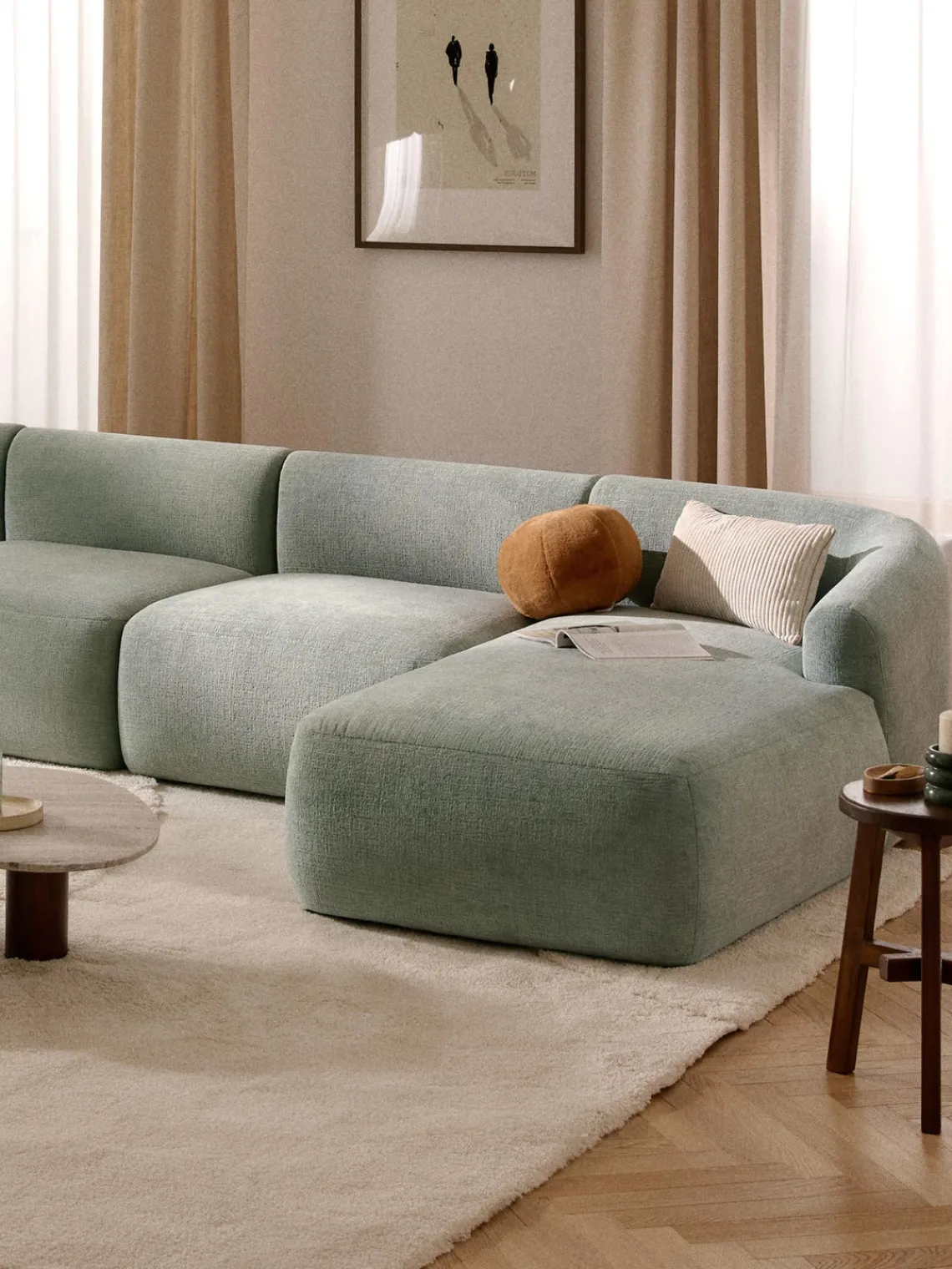 Sofás>Westwing Collection Diván rinconero Sofia Terciopelo verde salvia