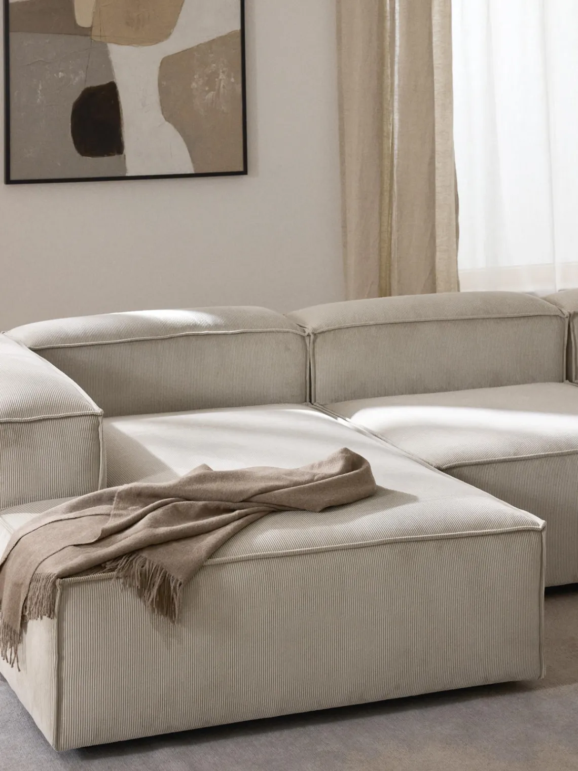 Sofás>Westwing Collection Diván sofá de pana Lennon Pana beige claro