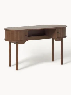 Escritorios|Escritorios>Westwing Collection Escritorio con frente acanalado Calary Madera de roble lacada en marrón oscuro