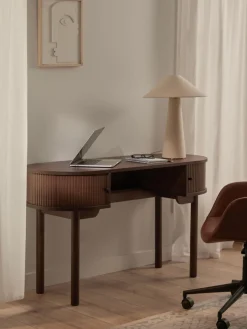 Escritorios|Escritorios>Westwing Collection Escritorio con frente acanalado Calary Madera de roble lacada en marrón oscuro