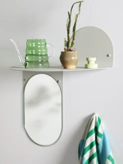 Espejos De Pared|Espejos De Pared>&k Amsterdam Espejo de pared artesanal con estante Flip Gris claro