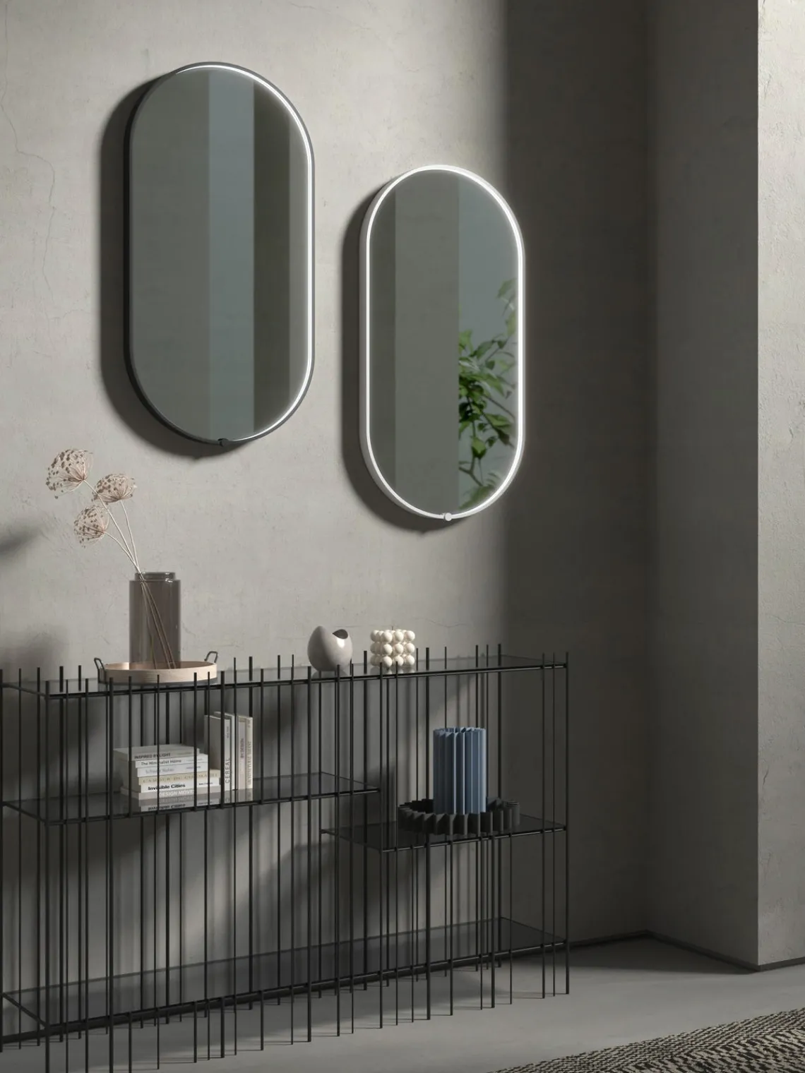 Espejos De Pared|Espejos De Pared>Vanita&Casa Espejo de pared ovalado con iluminación LED Avior Negro