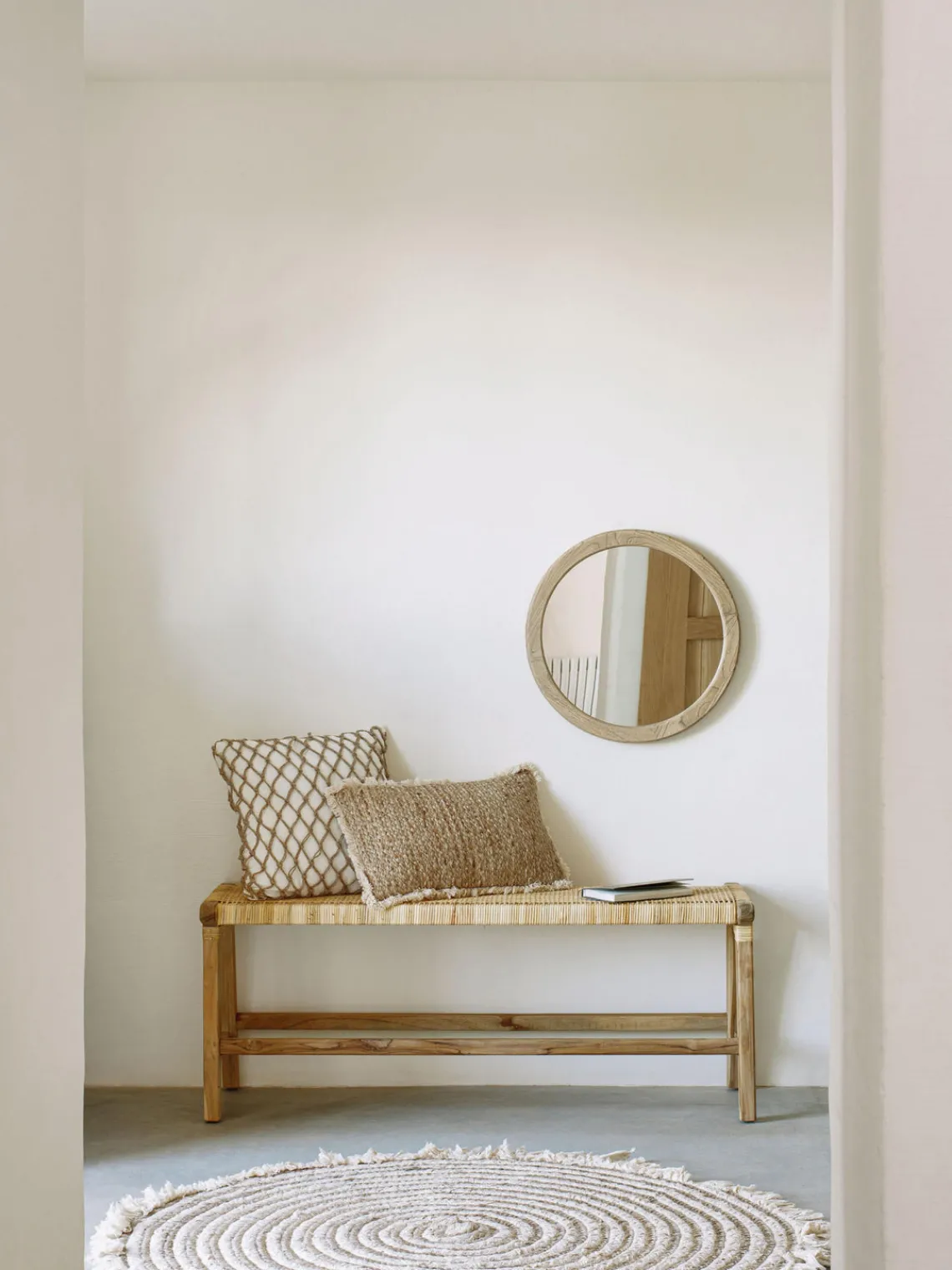 New Espejo de pared redondo con marco de madera de mindi Alum Espejos De Pared|Espejos De Pared