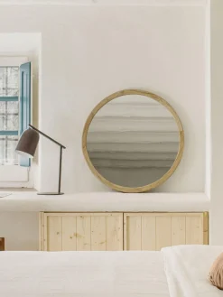 Best Espejo de pared redondo con marco de madera de mindi Alum Jarrones|Espejos De Pared