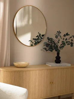 New Espejo de pared redondo con marco de madera de roble Avery Jarrones|Espejos De Pared