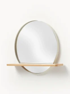 Jarrones|Espejos De Pared>Westwing Collection Espejo de pared redondo con estante de madera Kenny