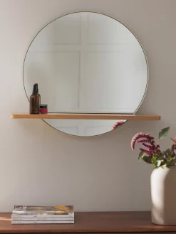 Jarrones|Espejos De Pared>Westwing Collection Espejo de pared redondo con estante de madera Kenny