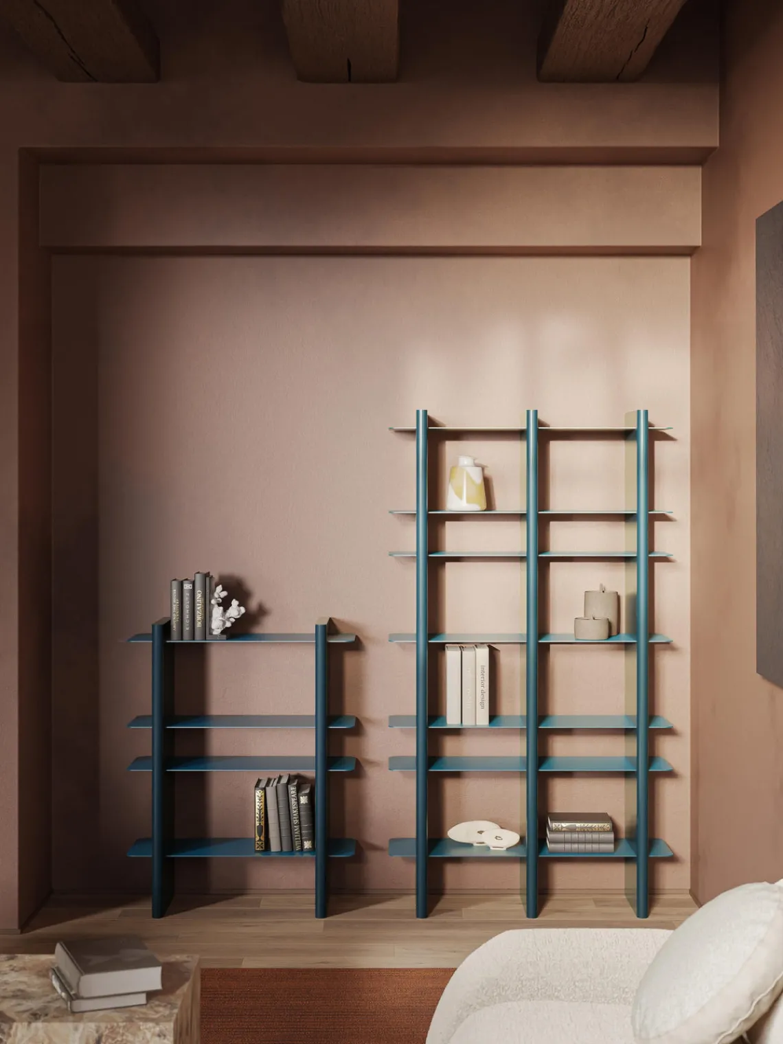 Librerías|Estanterías De Oficina>Westwing Collection Estantería alta con elementos de metal Rami Azul, azul petróleo