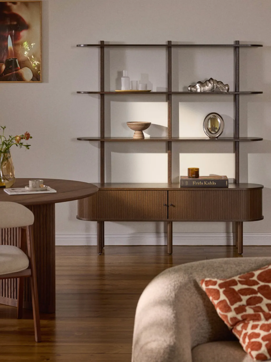 Librerías|Estanterías>Westwing Collection Estantería con frente acanalado Calary Madera de roble lacada en marrón oscuro