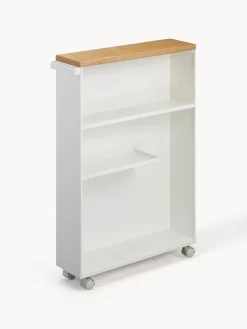 Armarios De Baño|Estanterías De Baño>Yamazaki Estantería de baño con ruedas Tower Estructura: blancoTablero: madera claraRuedas: negro