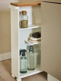 Armarios De Baño|Estanterías De Baño>Yamazaki Estantería de baño con ruedas Tower Estructura: blancoTablero: madera claraRuedas: negro