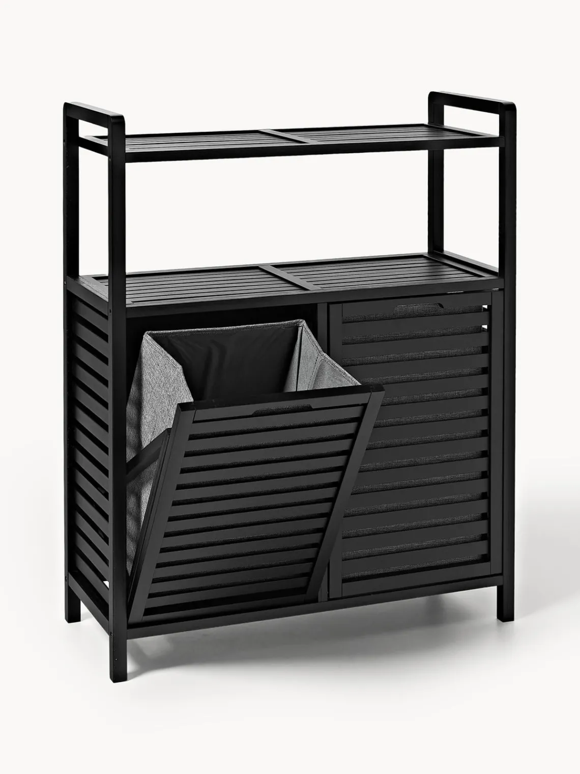 Armarios De Baño|Estanterías De Baño>Westwing Collection Estantería de baño de bambú con cestos de ropa Kit Negro