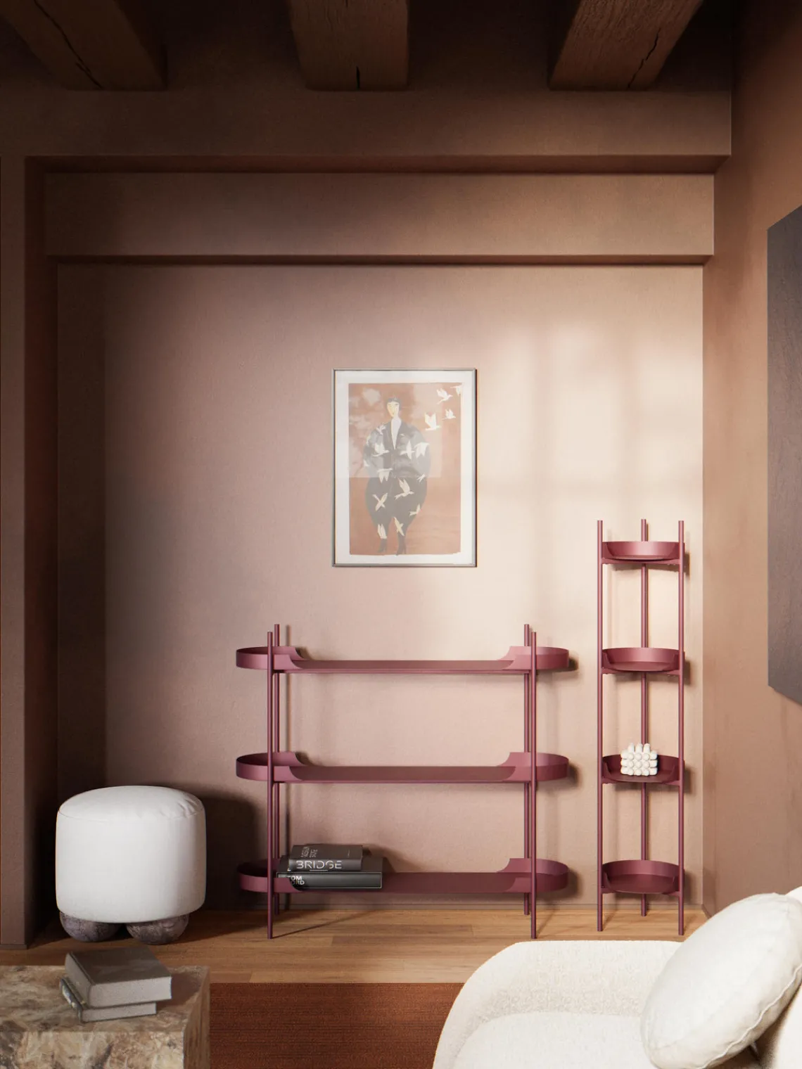 Librerías|Estanterías>Westwing Collection Estantería de metal estrecha Taru Rojo vino mate