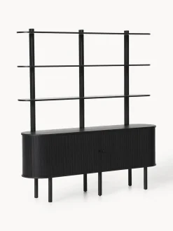 Librerías|Estanterías>Westwing Collection Estantería grande con frente acanalado Calary Madera de roble lacada en negro