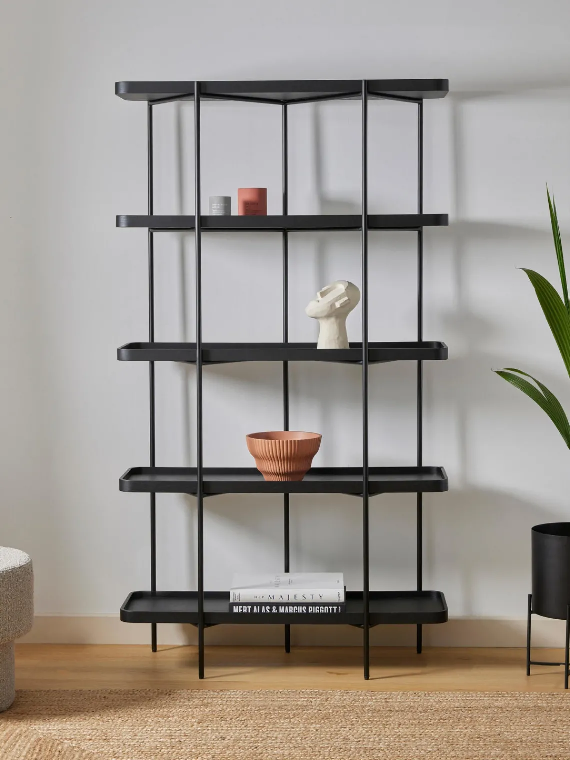 Librerías|Estanterías De Oficina>Westwing Collection Estantería grande de madera Renne Madera de fresno lacada en negro