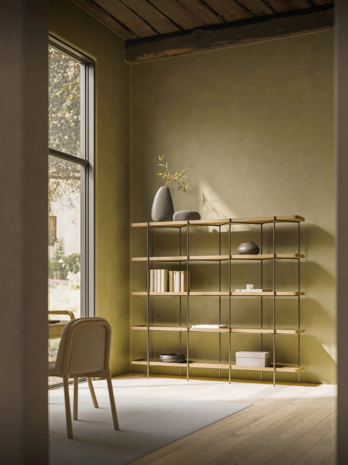 Librerías|Estanterías De Oficina>Westwing Collection Estantería grande de madera Renne Madera de fresno, negro