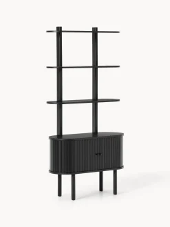 Librerías|Estanterías>Westwing Collection Estantería pequeña con frente acanalado Calary Madera de roble lacada en negro